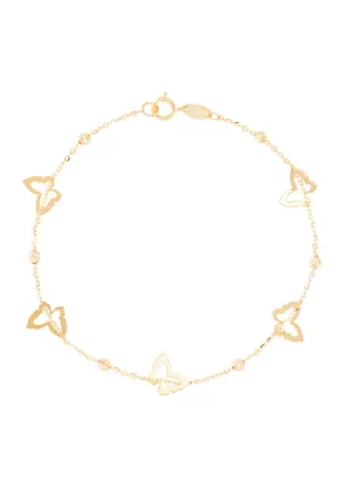 Butterfly with Bead Station Bracelet in 14K Yellow Gold