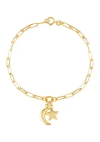 Moon and Star Paperclip Bracelet in 14K Yellow Gold