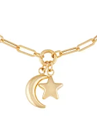 Moon and Star Paperclip Bracelet in 14K Yellow Gold