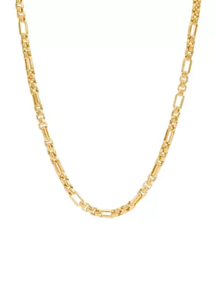 Hollow Alternated Round Box Chain Necklace in 14K Yellow Gold