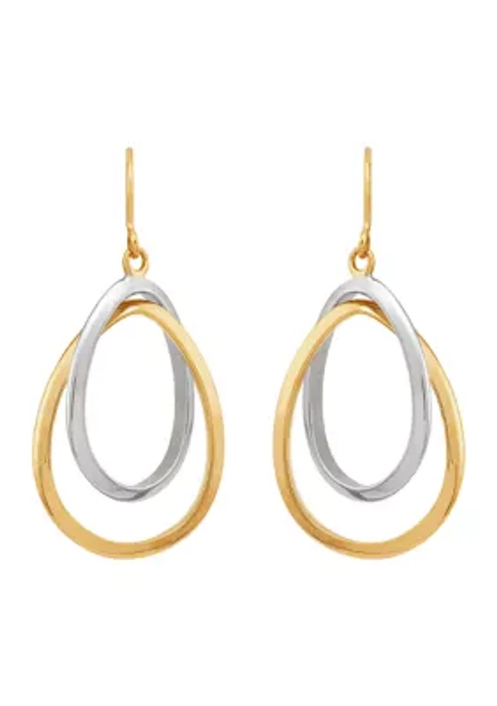 Double Oval Tube Dangle Earring in 14K Yellow & White Gold