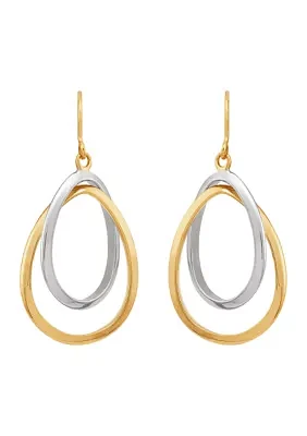 Double Oval Tube Dangle Earring in 14K Yellow & White Gold