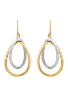 Double Oval Tube Dangle Earring in 14K Yellow & White Gold