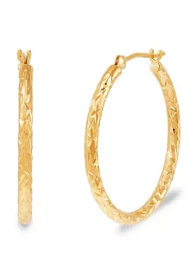 Crystal Cut Tube Hoop Earrings in 14K Yellow Gold