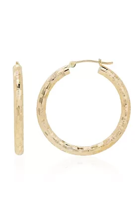 Check Hoop Earrings in 14K Yellow Gold