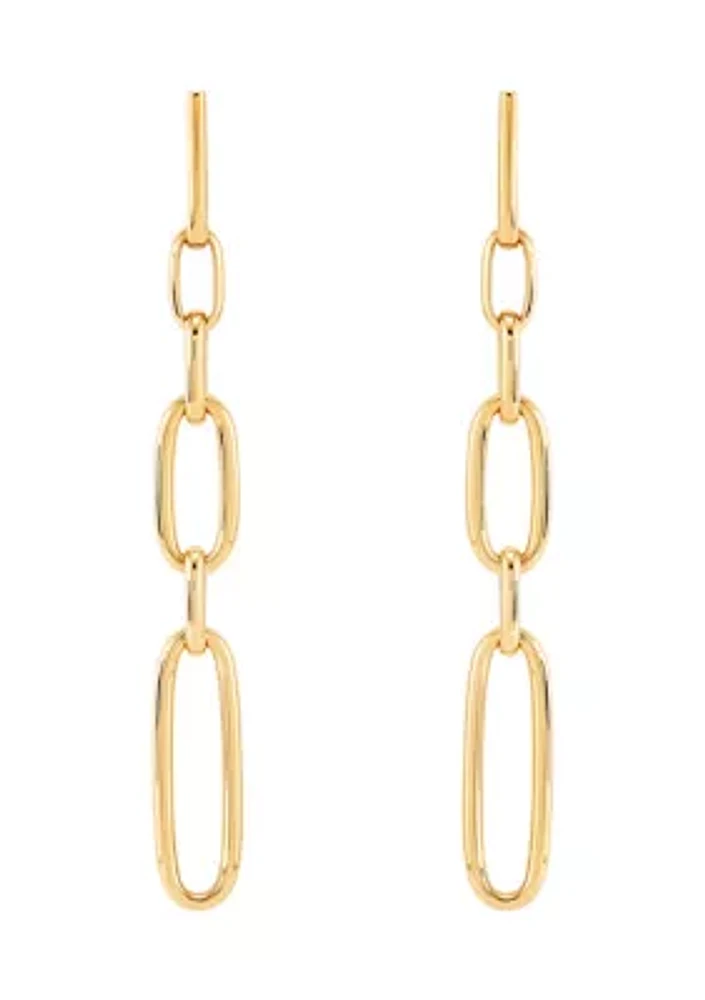 Hollow Grad Oval Link Drop Earrings in 14K Yellow Gold