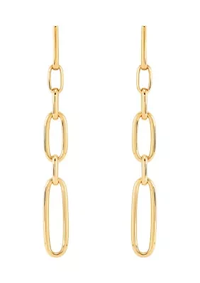 Hollow Grad Oval Link Drop Earrings in 14K Yellow Gold