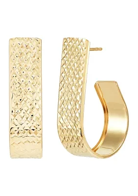 Oval Shape J Flat Hoop Earrings in 14K Yellow Gold