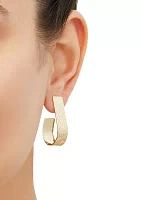 Oval Shape J Flat Hoop Earrings in 14K Yellow Gold