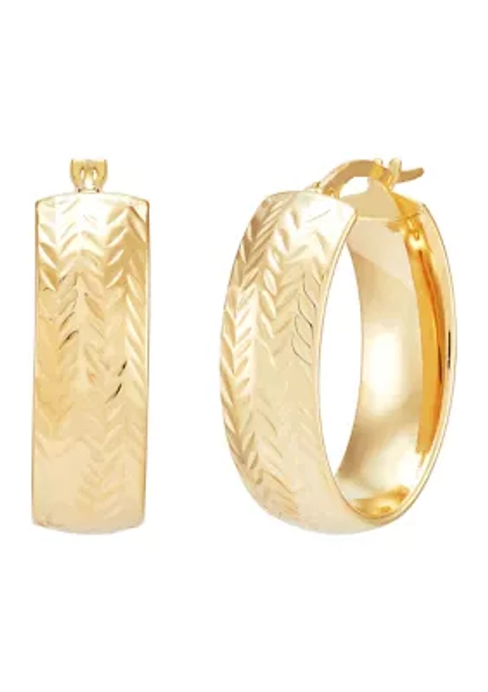 7 x 19 Millimeter Spiga Hoop Earrings in 14K Yellow Gold