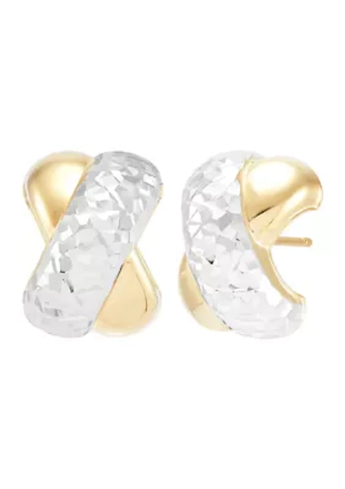 Bold X Stud Earrings in 14K Yellow and White Gold