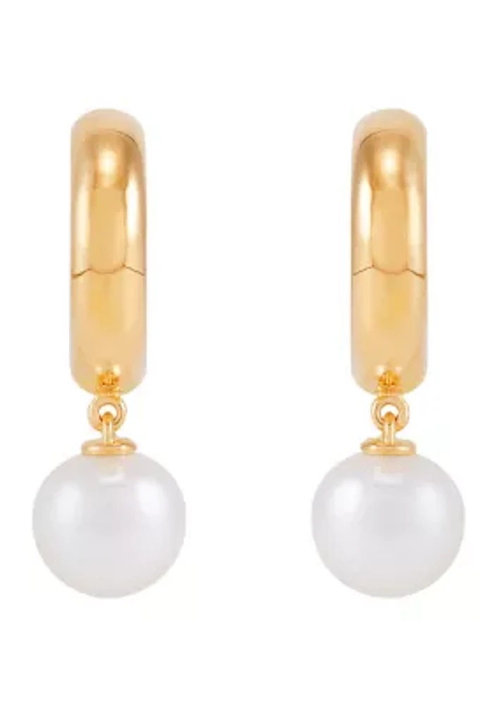 Round Pearl Dangling 3/4 Hoop Earrings in 14K Yellow Gold