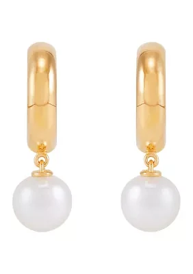 Round Pearl Dangling 3/4 Hoop Earrings in 14K Yellow Gold