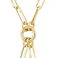 Disk with Angel and Cross Lariat Paperclip Necklace in 14K Yellow Gold