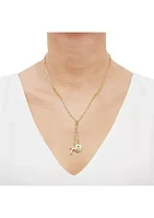 Disk with Angel and Cross Lariat Paperclip Necklace in 14K Yellow Gold