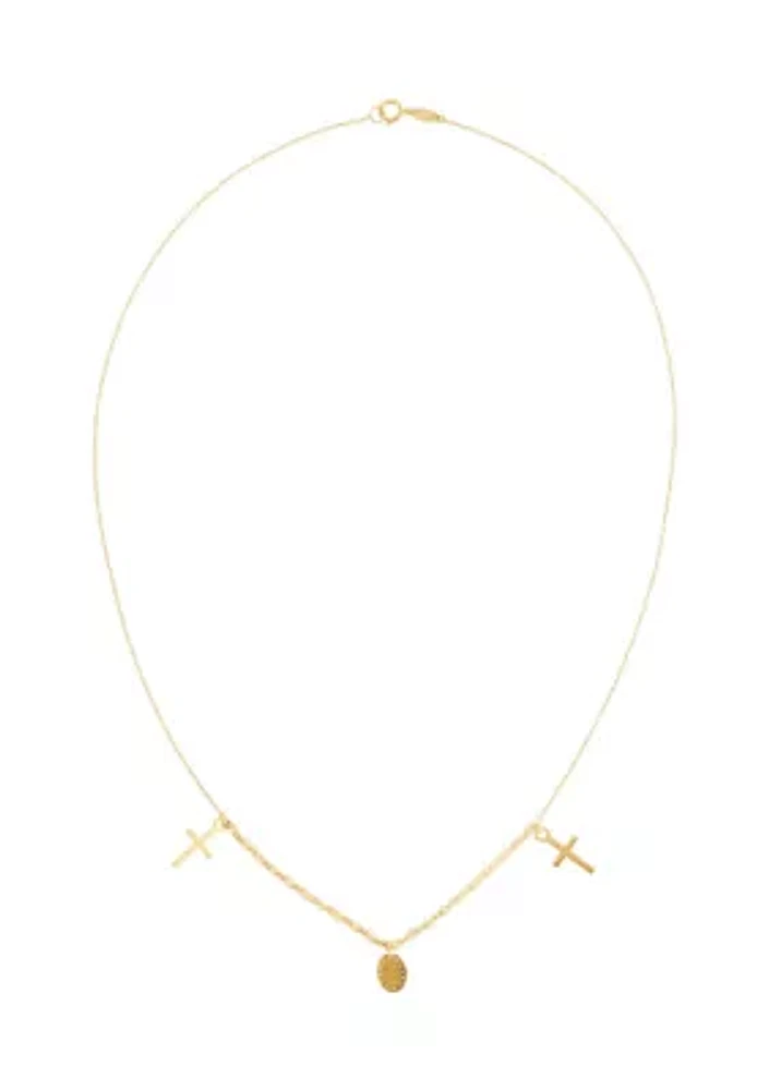 Cross and Medal Dangle Necklace in 14K Yellow Gold