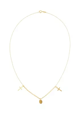 Cross and Medal Dangle Necklace in 14K Yellow Gold