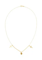 Cross and Medal Dangle Necklace in 14K Yellow Gold