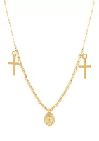 Cross and Medal Dangle Necklace in 14K Yellow Gold