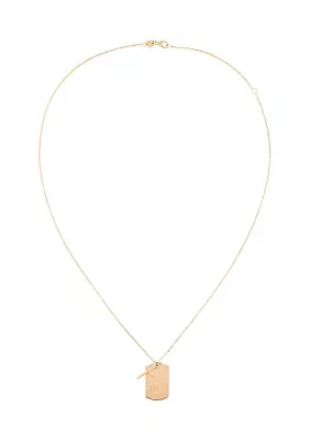 Dog Tag and Cross Necklace in 14K Yellow and Rose Gold