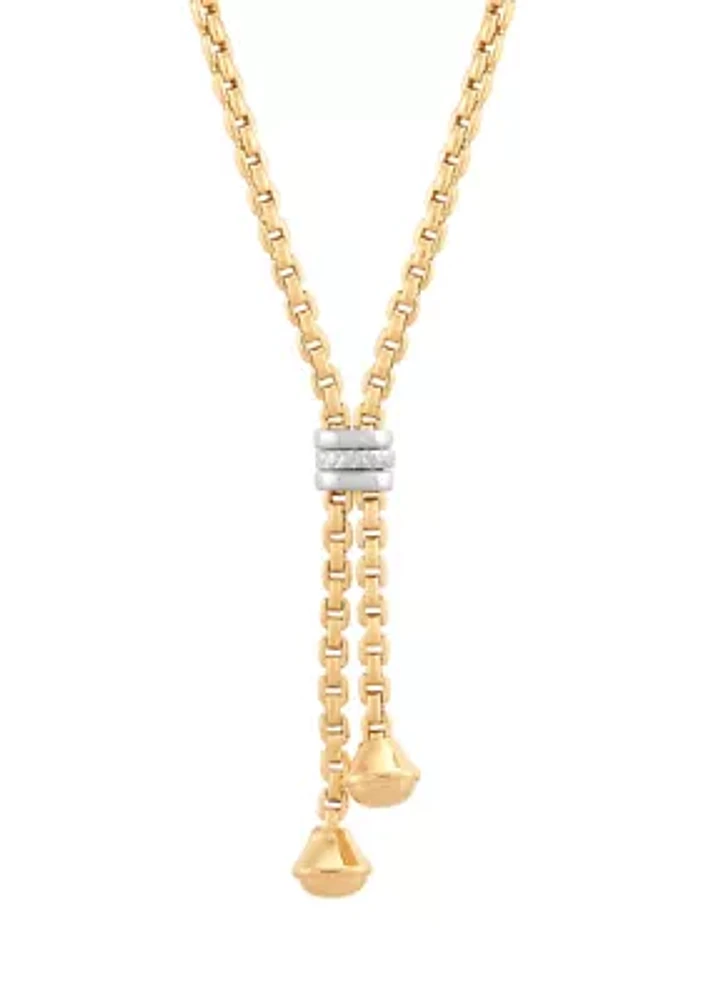 Rondell Lariat Cable Chain Necklace in 14K Two Tone Gold