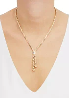 Rondell Lariat Cable Chain Necklace in 14K Two Tone Gold