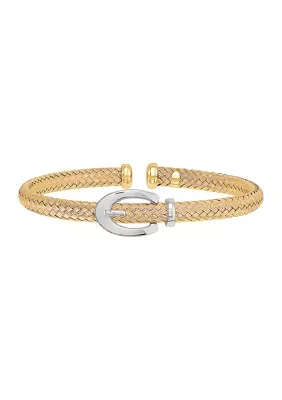 Solid Braided Cuff Bangle in 14K Yellow and White Gold