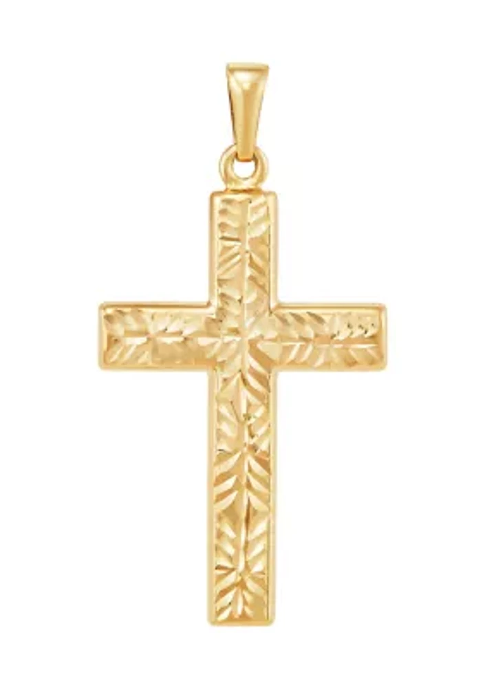 Hollow Reversible Cross Pendant in 14K Yellow Gold