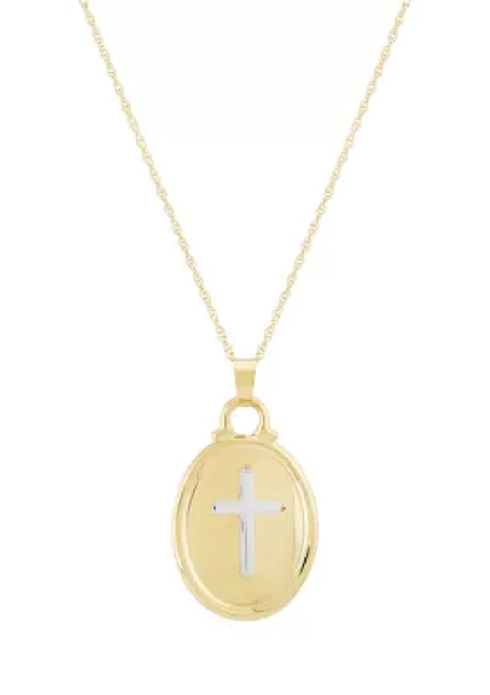 Oval Shape with Cross Pendant Necklace with 18" Rope Chain in 14K Yellow Gold