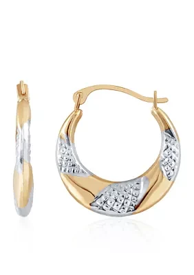 14k Yellow Gold Textured Hoop Earrings