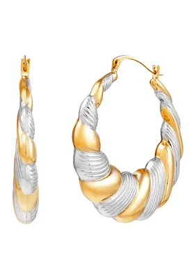 Lined Round Puff Hoop Earrings in Mixed Gold