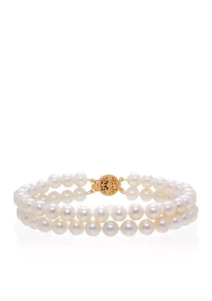 Two Row Freshwater Pearl Bracelet in 14K Yellow Gold