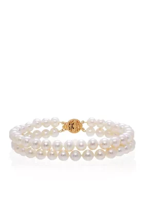 Two Row Freshwater Pearl Bracelet in 14K Yellow Gold