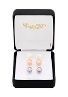 Button Pearl Stud Earrings Set in Sterling Silver