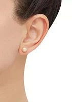 Button Pearl Stud Earrings Set in Sterling Silver