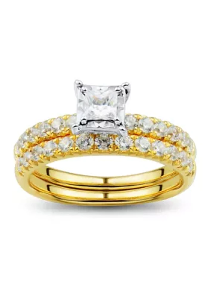  1 ct. t.w. Diamond Princess Bridal Ring Set in 10K Yellow and White Gold