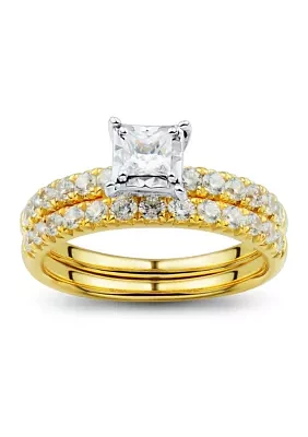  1 ct. t.w. Diamond Princess Bridal Ring Set in 10K Yellow and White Gold