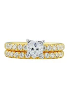  1 ct. t.w. Diamond Princess Bridal Ring Set in 10K Yellow and White Gold