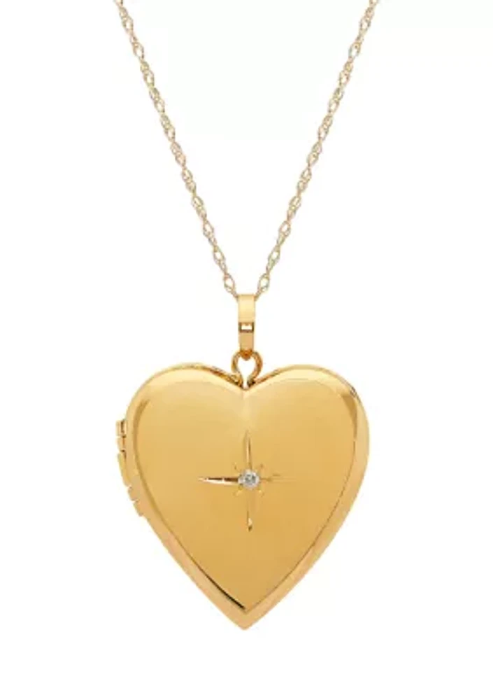 Diamond Heart Locket Necklace with 18" Rope Chain in 10K Yellow Gold