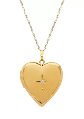 Diamond Heart Locket Necklace with 18" Rope Chain in 10K Yellow Gold