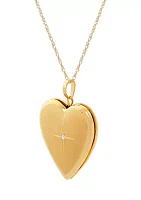 Diamond Heart Locket Necklace with 18" Rope Chain in 10K Yellow Gold