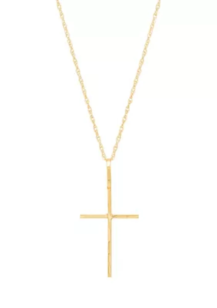 Thin Cross Pendant with 18" Rope Chain in 10K Yellow Gold