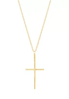 Thin Cross Pendant with 18" Rope Chain in 10K Yellow Gold