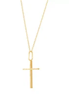 Thin Cross Pendant with 18" Rope Chain in 10K Yellow Gold