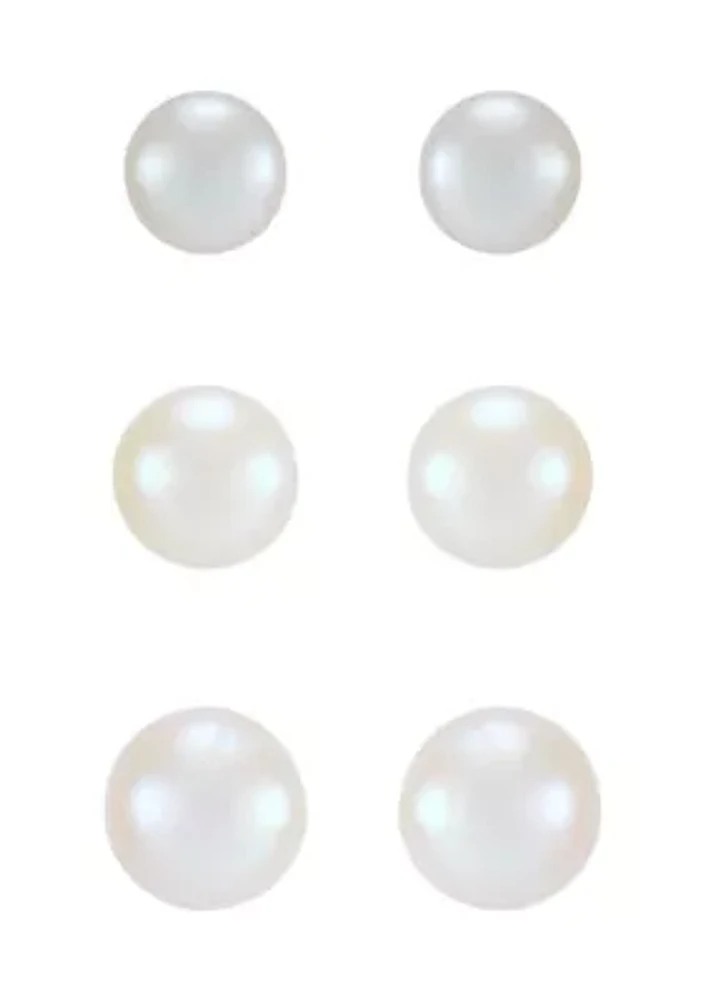 Button White Pearl Stud Earrings in Sterling Silver - Set of 3