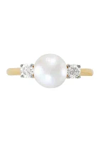 1/4 ct. t.w. Lab Grown Diamond and Lab Grown Pearl Ring in 10K Yellow Gold