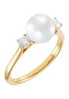 1/4 ct. t.w. Lab Grown Diamond and Lab Grown Pearl Ring in 10K Yellow Gold