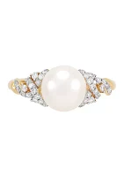 1/4 ct. t.w. Lab Grown Diamond and Round Pearl Ring in 10K Yellow Gold 