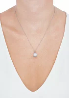 Lab Created 8-8.5 Millimeter Round Freshwater Pearl and Created White Sapphire Pendant Necklace with 18" Cable Chain in Sterling Silver