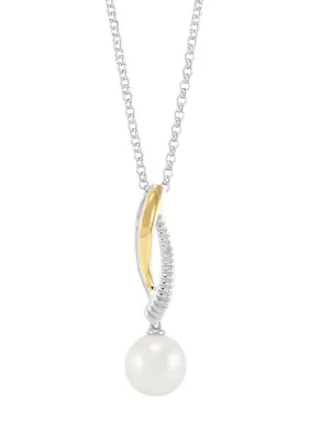 Freshwater Pearl Pendant Necklace with 18 Rolo Chain in Sterling Silver & 10K Yellow Gold